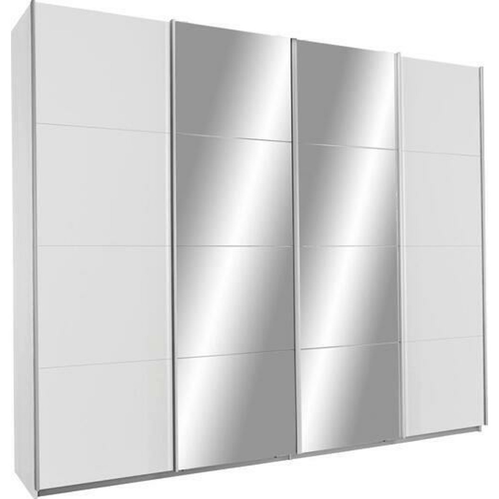 Tato moderní šatní skříň značky JAMES WOOD vyhotovena v alpské bílé barvě dokonale zapadne do každé moderní ložnice. Atraktivním a výrazným prvkem jsou dvě zrcadlové dveře se synchronizovaným otevíráním