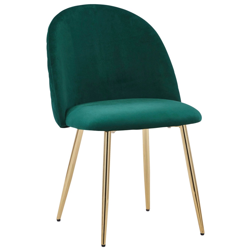 Tento výrobek je k dispozici POUZE ONLINE. Křeslo ARTDECO od LUCA Bessoniho se čtyřmi zlatými kovovými nohami a sametovým potahem v zelené barvě jemimořádně elegantní. Retro vzhled čalouněné židle vynikne zejménauprostřed bohémského stylu