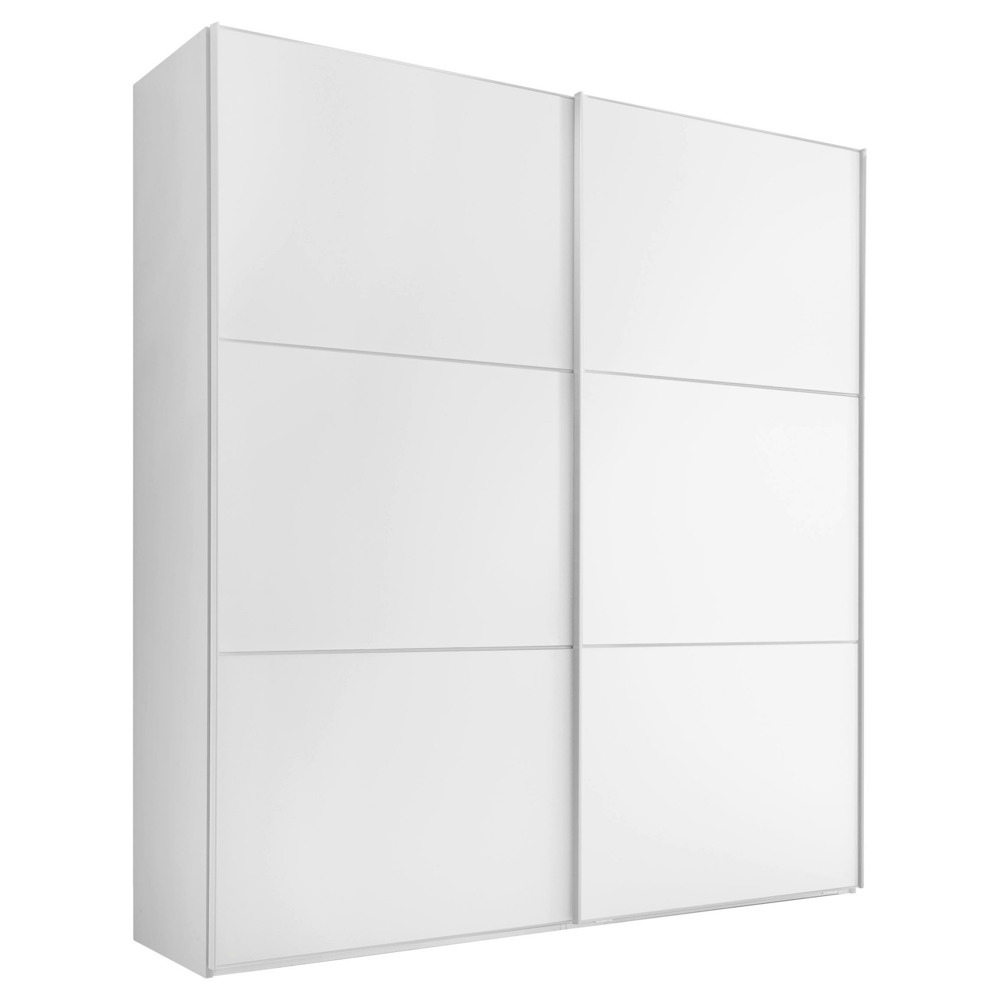 Skříň s posuvnými dveřmi INCLUDO elegantní bílé barvypřinese do vašeho interiéru příjemnou domácí atmosféru. VnitřníT-rozdělovač nabízí mnoho úložných možností pro oděvy
