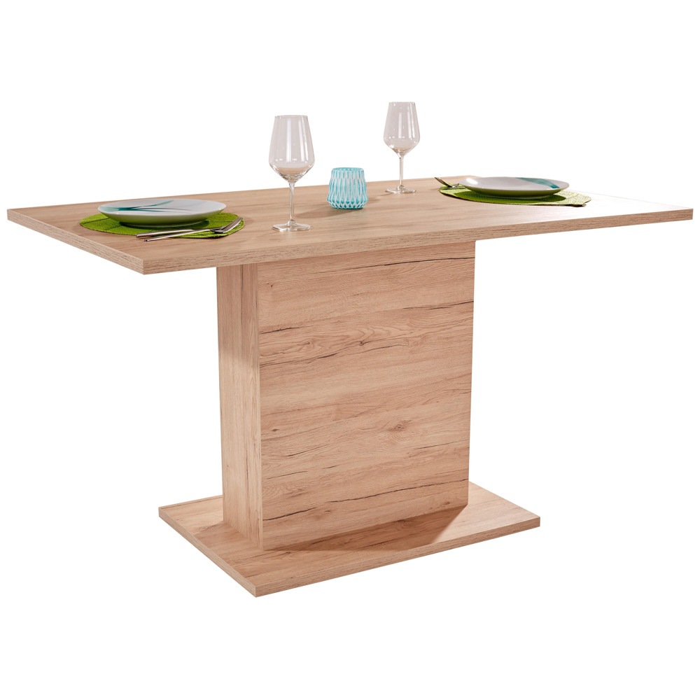 Přibližně 138 x 74 x 80 cm (Š x V x H) velký stůl v dekoru dub San Remo obohatí váš jídelní prostor. Centrální umístěna jedna sloupová noha na stabilním podstavci působí příjemně a