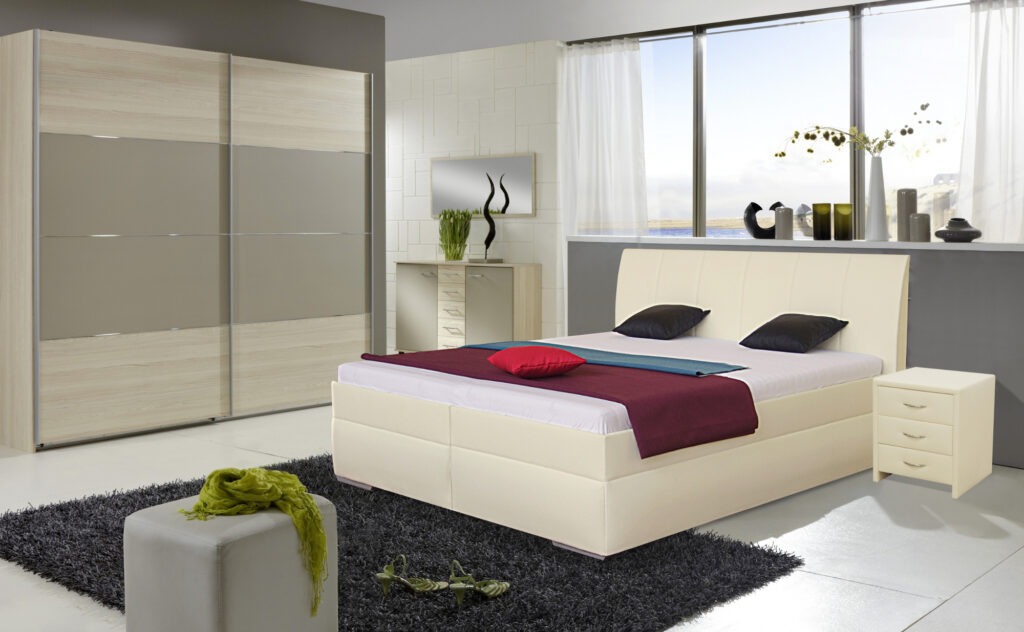 Komfortní manželská postel se zvýšeným lůžkem. S úložným prostorem. S výklopnými