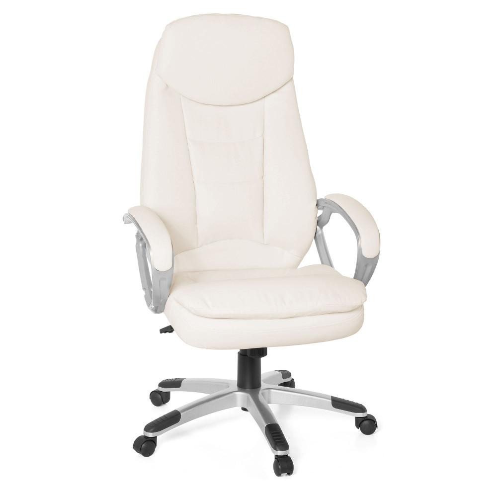 Toto zboží je k dispozici POUZE ONLINE. Vneste do své kanceláře eleganci s výkonnou židličkou COSENZA! Otočná židle s rozměry přibližně 67 x 117-128 x 58 cm (Š x V x H) má vkusný bílý potah ze 100% polyuretanu ve vzhledu kůže