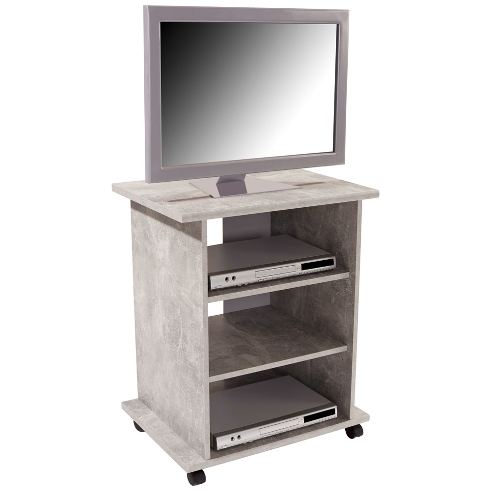 Stabilní televizní stolek v dekoru beton je ideálním místem pro váš televizor. Stolek s rozměry 65 x 76 x 40 cm (š / v / h) sestává ze 3