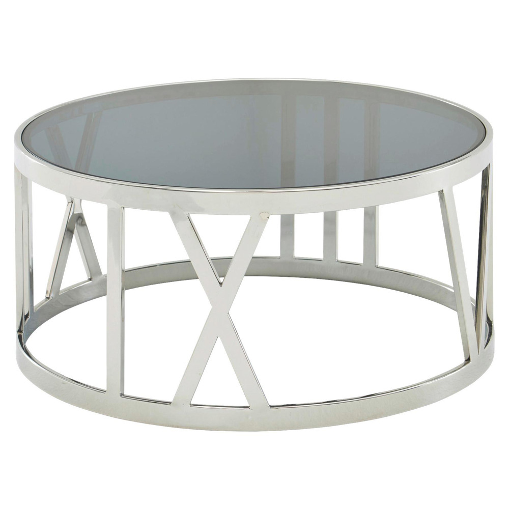 Menší konferenční stolek s krytem ve stylu zrcadla a se stříbrným rámováním. Toto zboží je k dispozici POUZE ONLINE