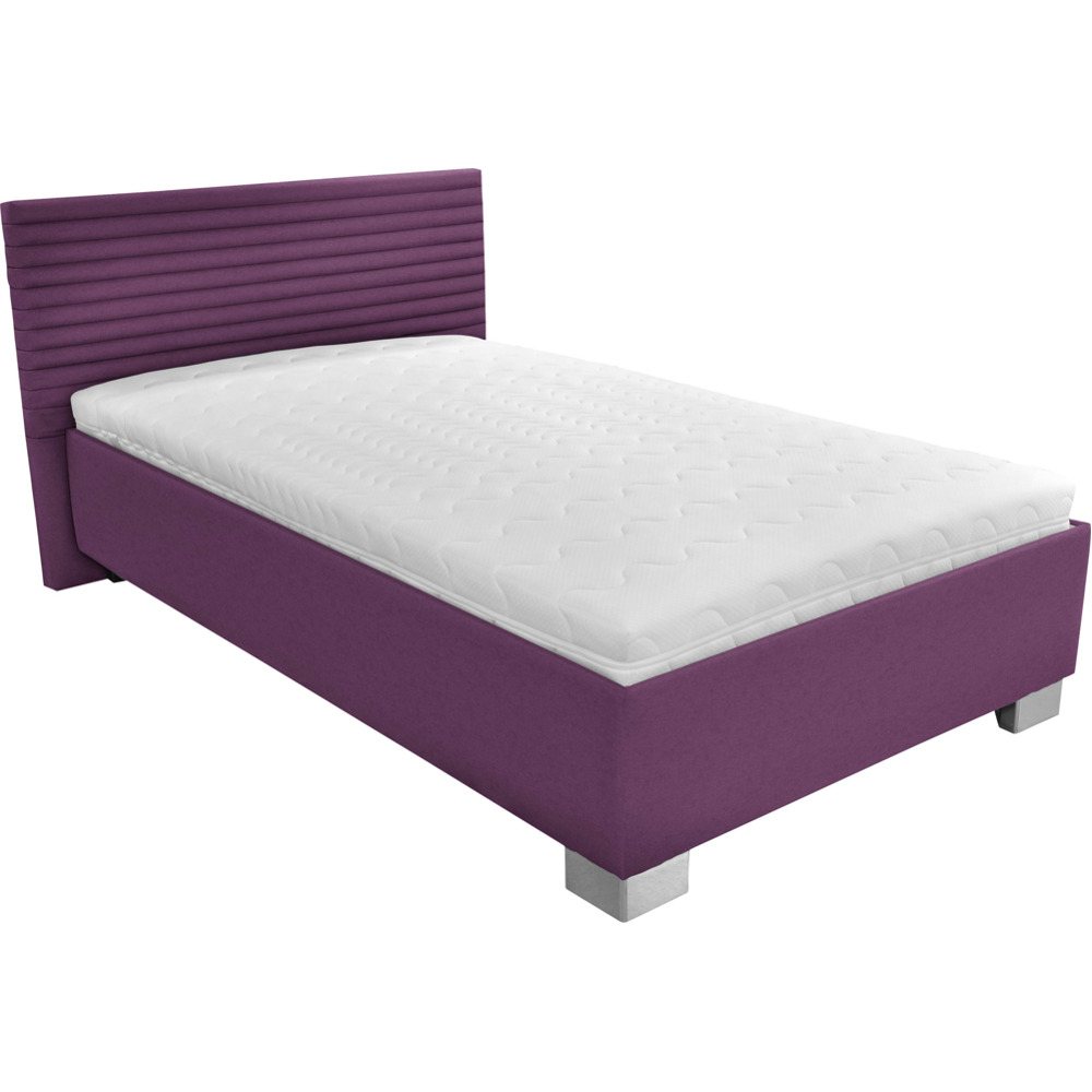 Čalouněná postel COMO s textilním potahem fialové barvy obohatí vaši ložnici jako stylový poutač očí a zajistí pohodlí a vynikající kvalitu spánku. Čelo postele s atraktivním prošíváním vás vyzývá