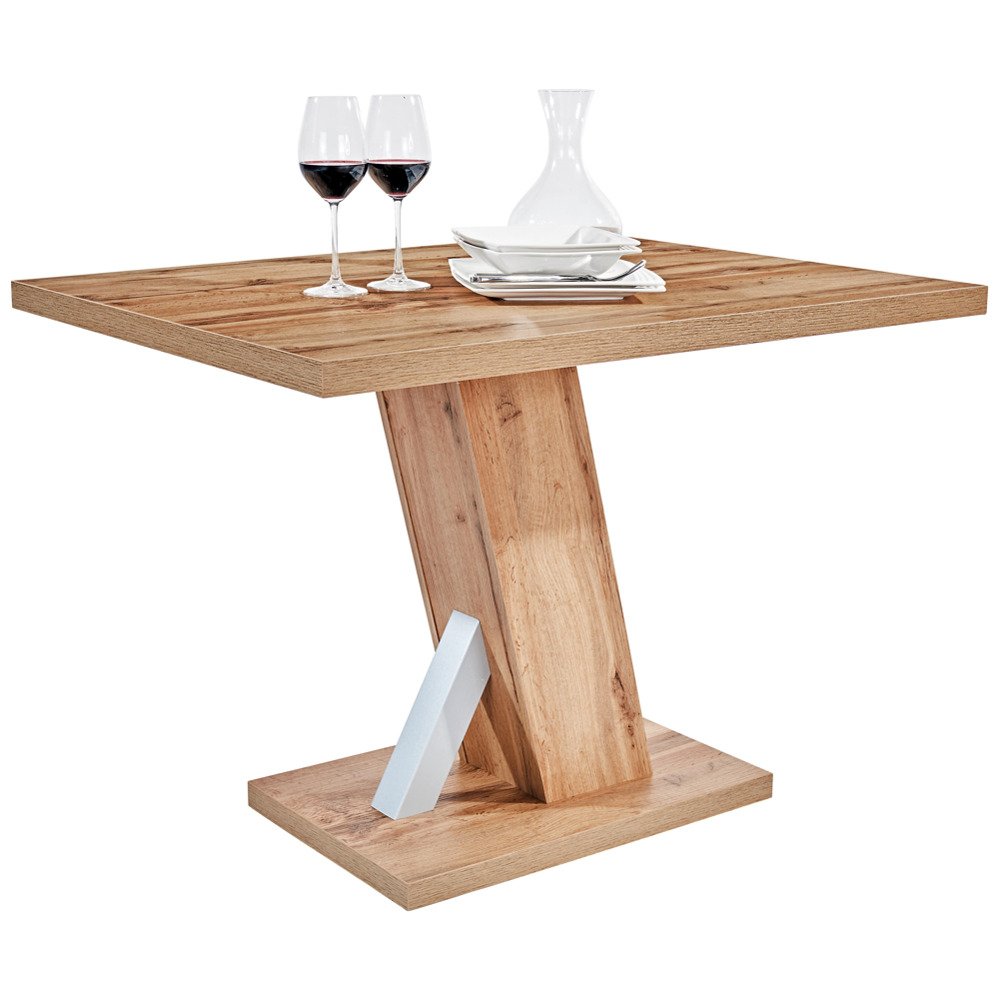 Do tohoto jídelního stolu se zamilujete! Stůl s melaminovým povrchem v dubovém dekoru Wotan zaujme na první pohled. Model s rozměry 110 x 76 x 80 cm (Š x V x H) zapůsobí svým speciálně navrženým