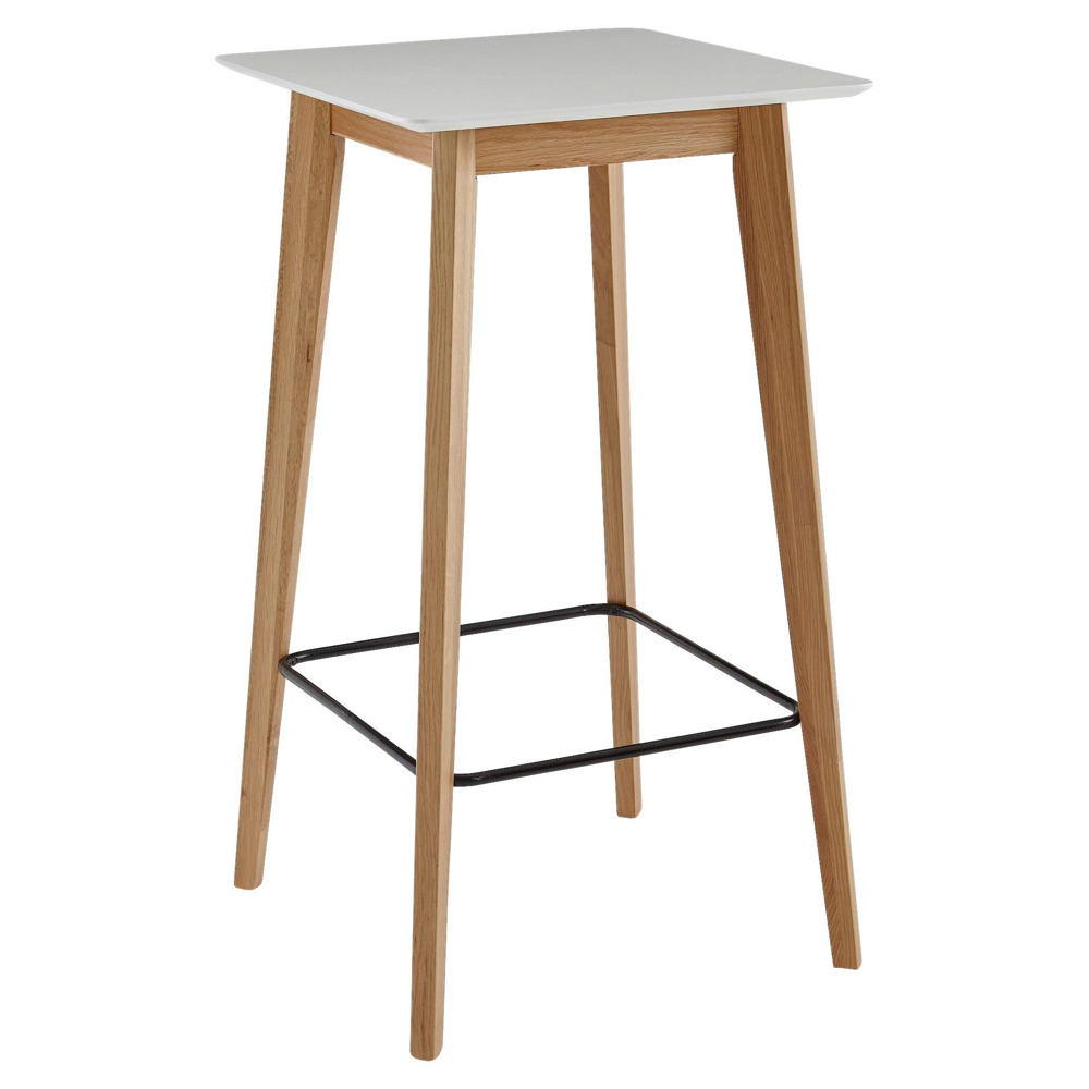 Tento výrobek je k dispozici POUZE ONLINE. Dodání je zdarma. Vysoký stůl na stání v bílé a dubové barvě zaujme svěžím vzhledem ve skandinávském stylu a nabídne flexibilní doplněk pro váš domov. Vysoký barový stůl o rozměrech cca 60 x 110 x 60 cm (Š x V x H) je vyroben z MDF se stolovou deskou bílé barvy a hranatými nohami v dubových barvách. Má také praktickou kovovou podnožku. Může být použit jako kompaktní barový stůl