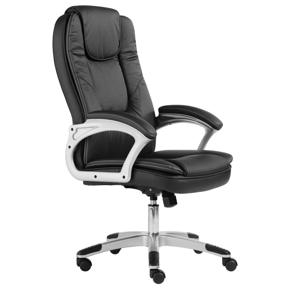 Pohodlné kancelářské křeslo je kombinací moderního designu a obzvláště pohodlného sezení. Křeslo s rozměry 62 x 116-125 x 71 cm (š / v / h) sestává z černé koženky a kovového podstavce.